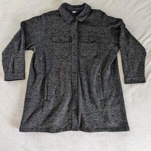 Lands End Grey Fleece Shirt Jacket Shacket Button Up Long Sleeve Womens 3X Cozy